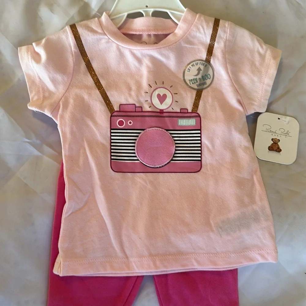 Rene Rofe Baby Girls Pink Camera Peek-A-Boo T-Shirt and Leggings Set 3-6 Months